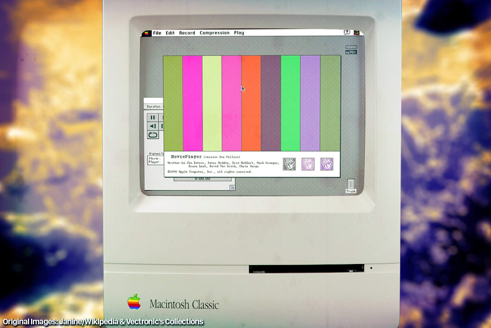 An image of a Macintosh computer running the first QuickTime beta.
