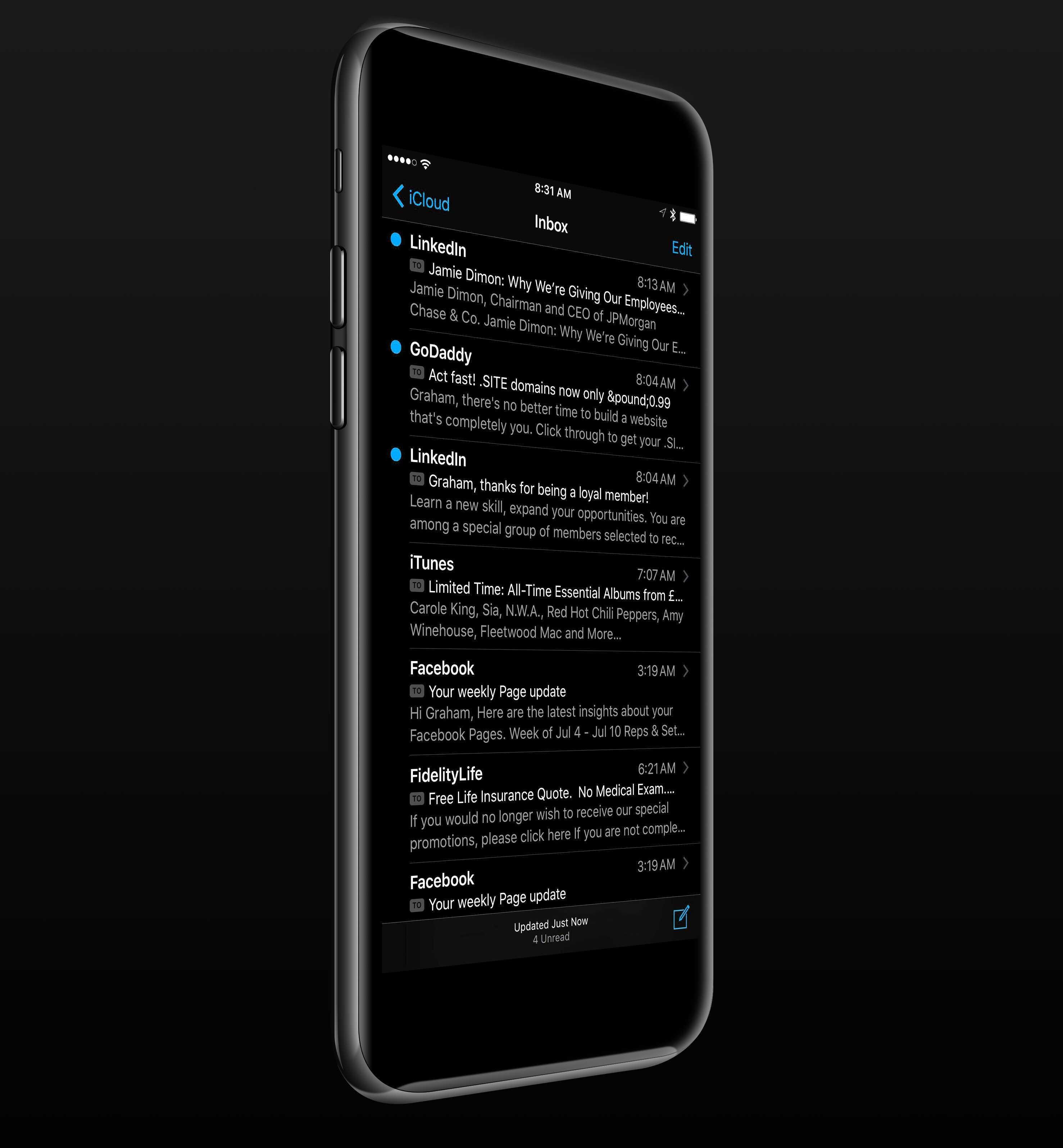 iPhone 7 concept with black aluminum case and OLED dark mode screen