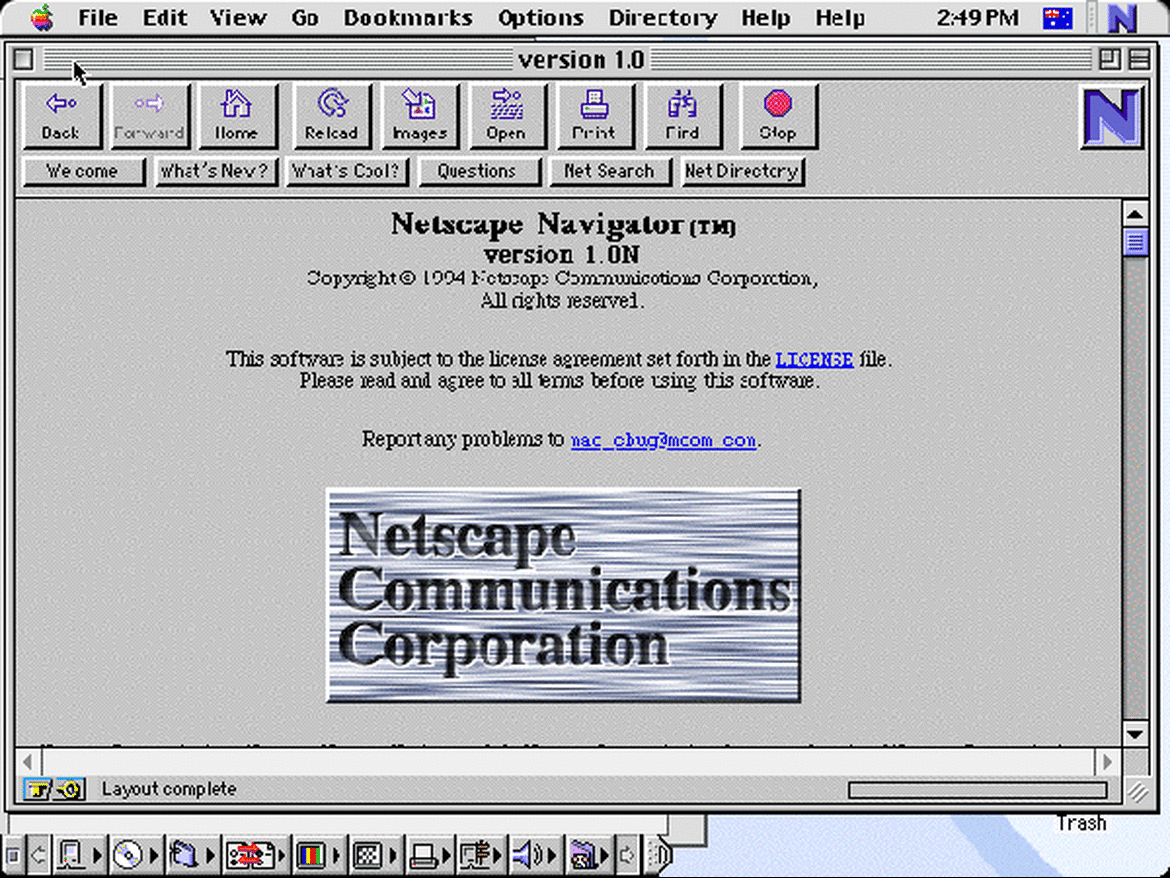 Screenshot of Netscape Navigator internet browser on a Macintosh
