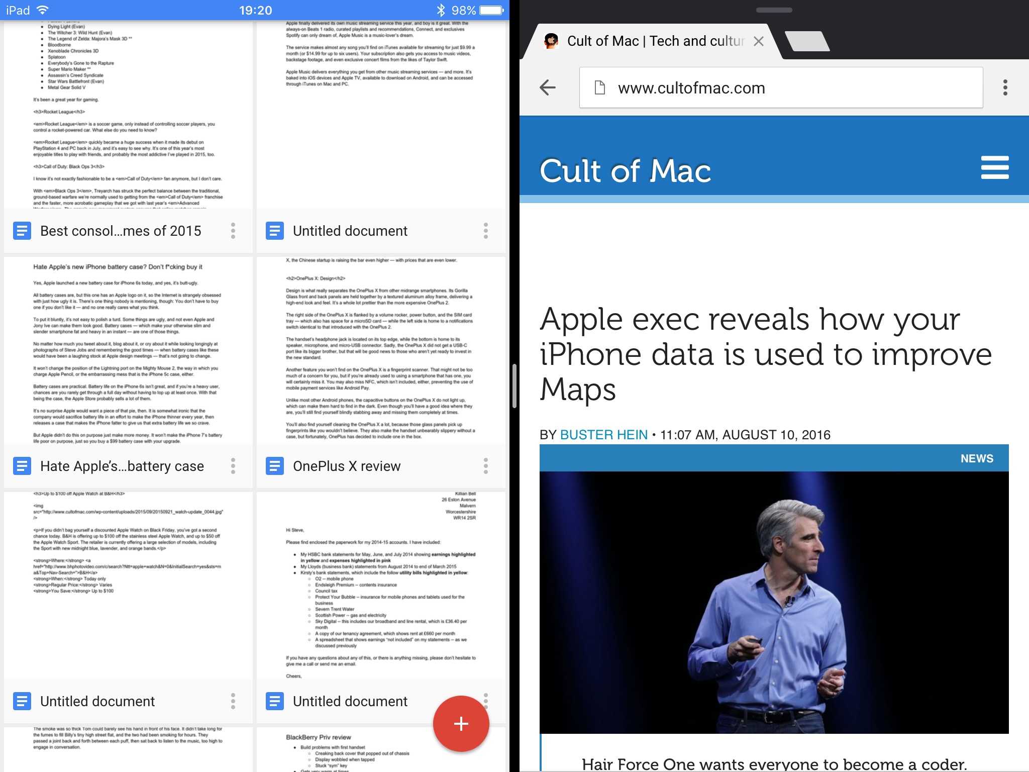 Google Docs in Split View