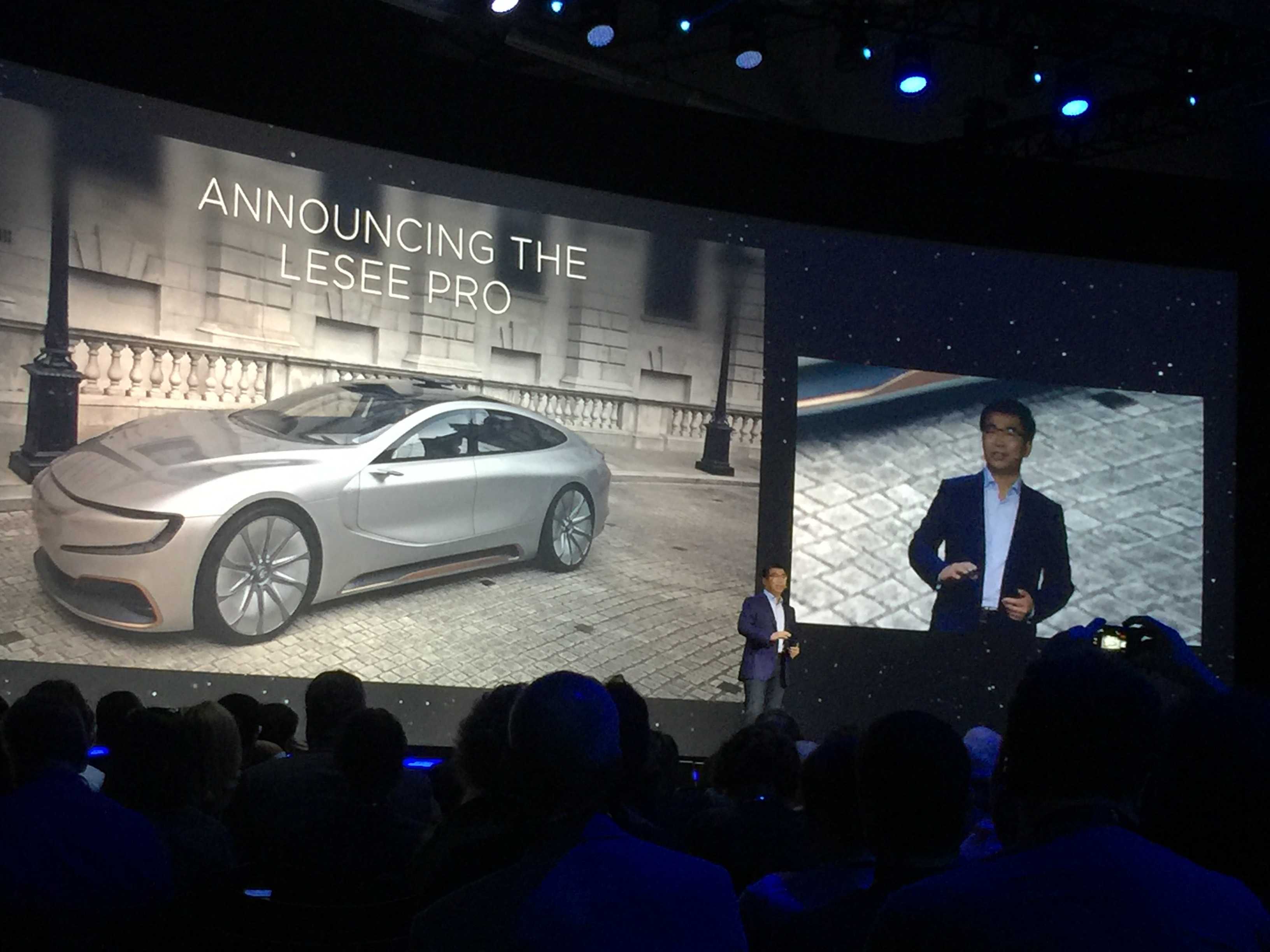 LeEco's Lei Ding shows off the LeSEE Pro, LeEco's autonomous electric concept car, in San Francisco.