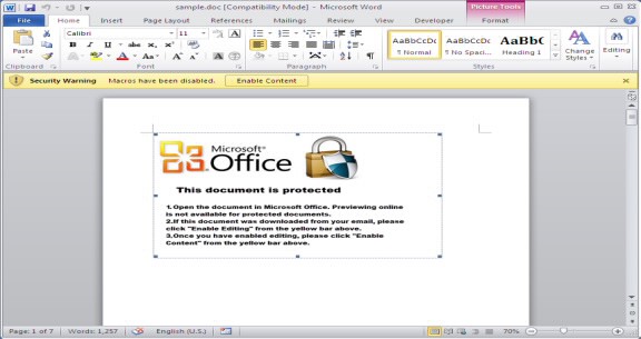 Beware untrusted Word macros.