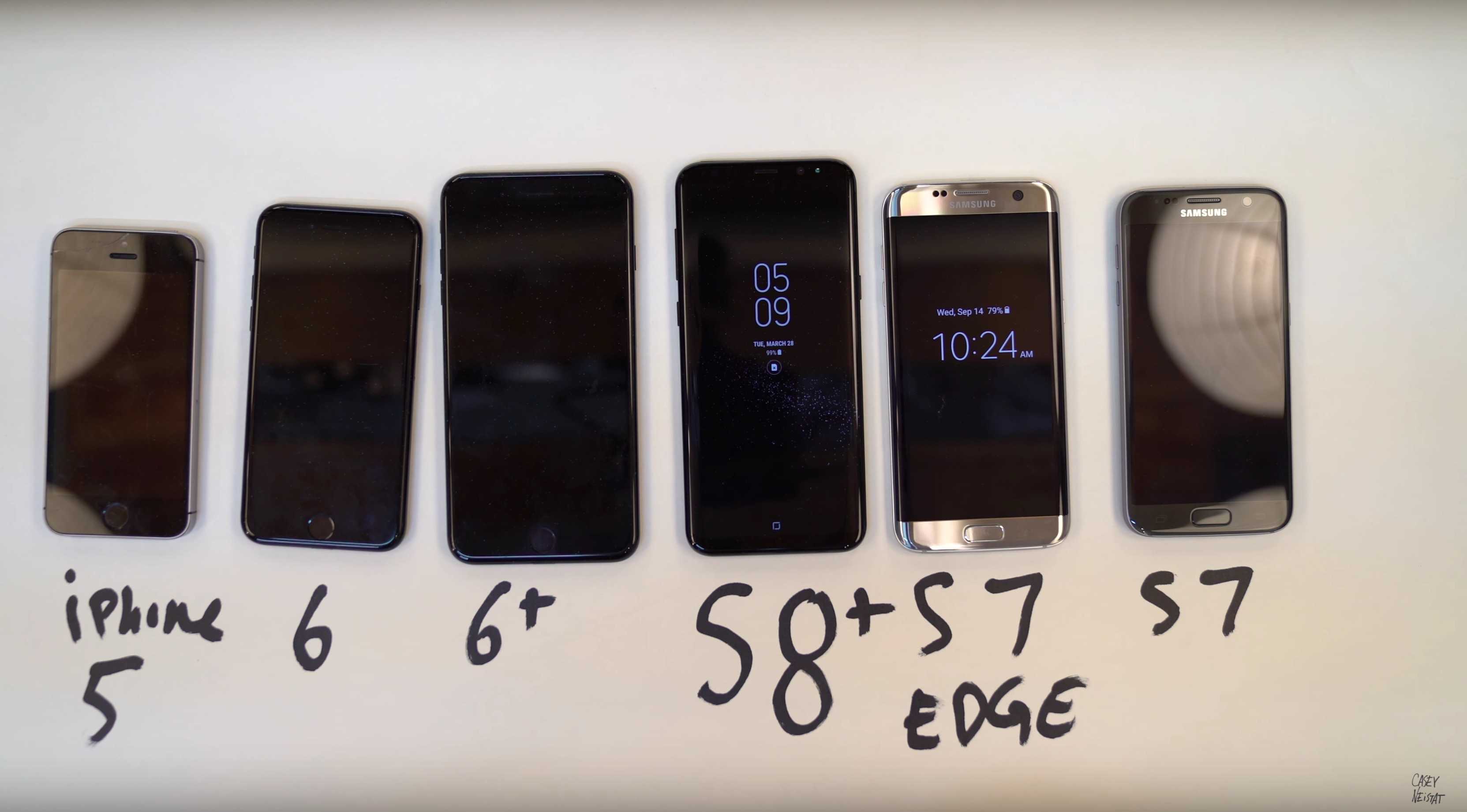 The S8 looks stunning next to old smartphones.