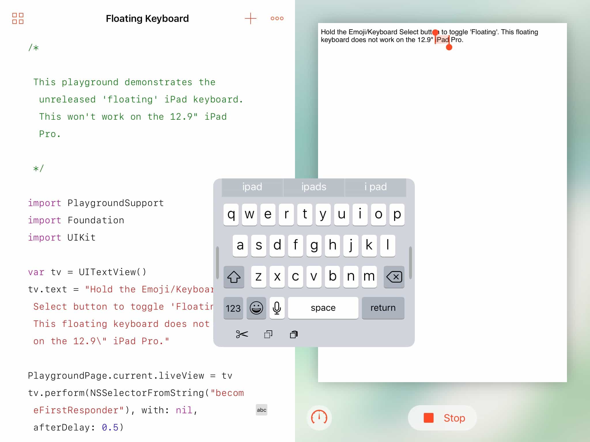 iPad floating keyboard