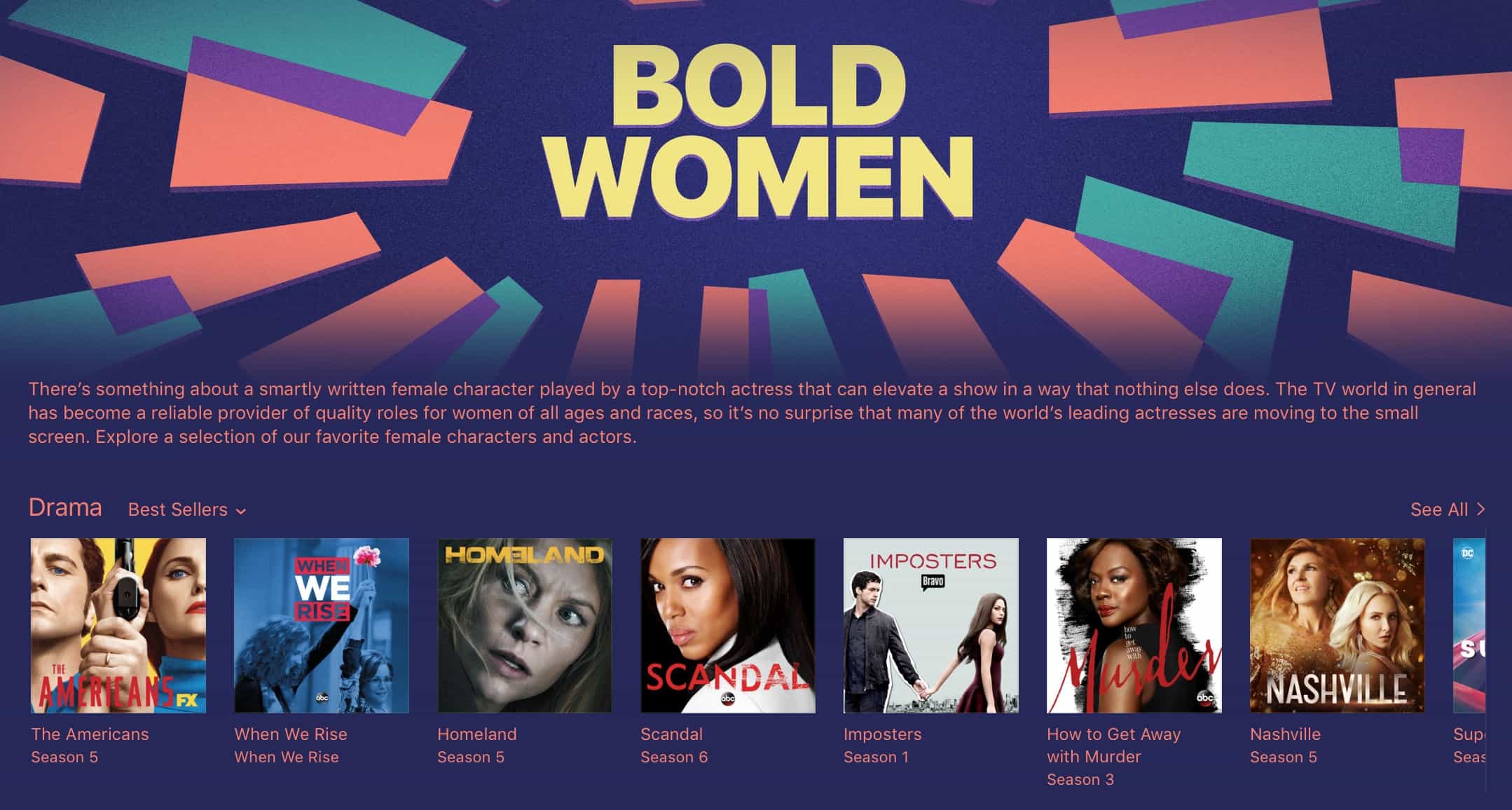iTunes is promoting movies and TV shows with strong female characters.