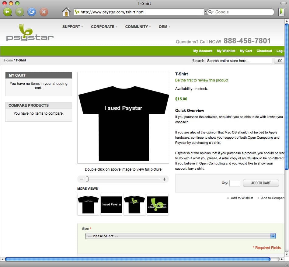 After a battle with Apple over Mac clones, this T-shirt is all Psystar will be selling.