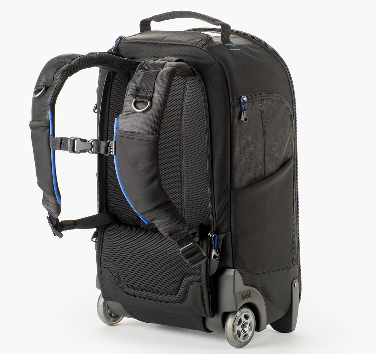 This backpack has some wheels.