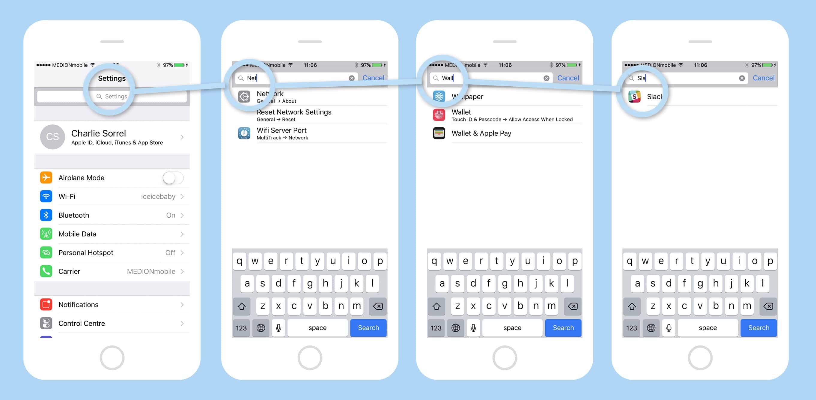 iOS search settings