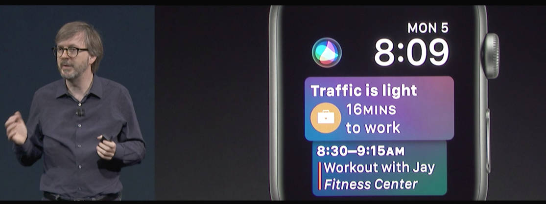 Kevin Lynch shows off the new Siri watch face for Apple Watch.