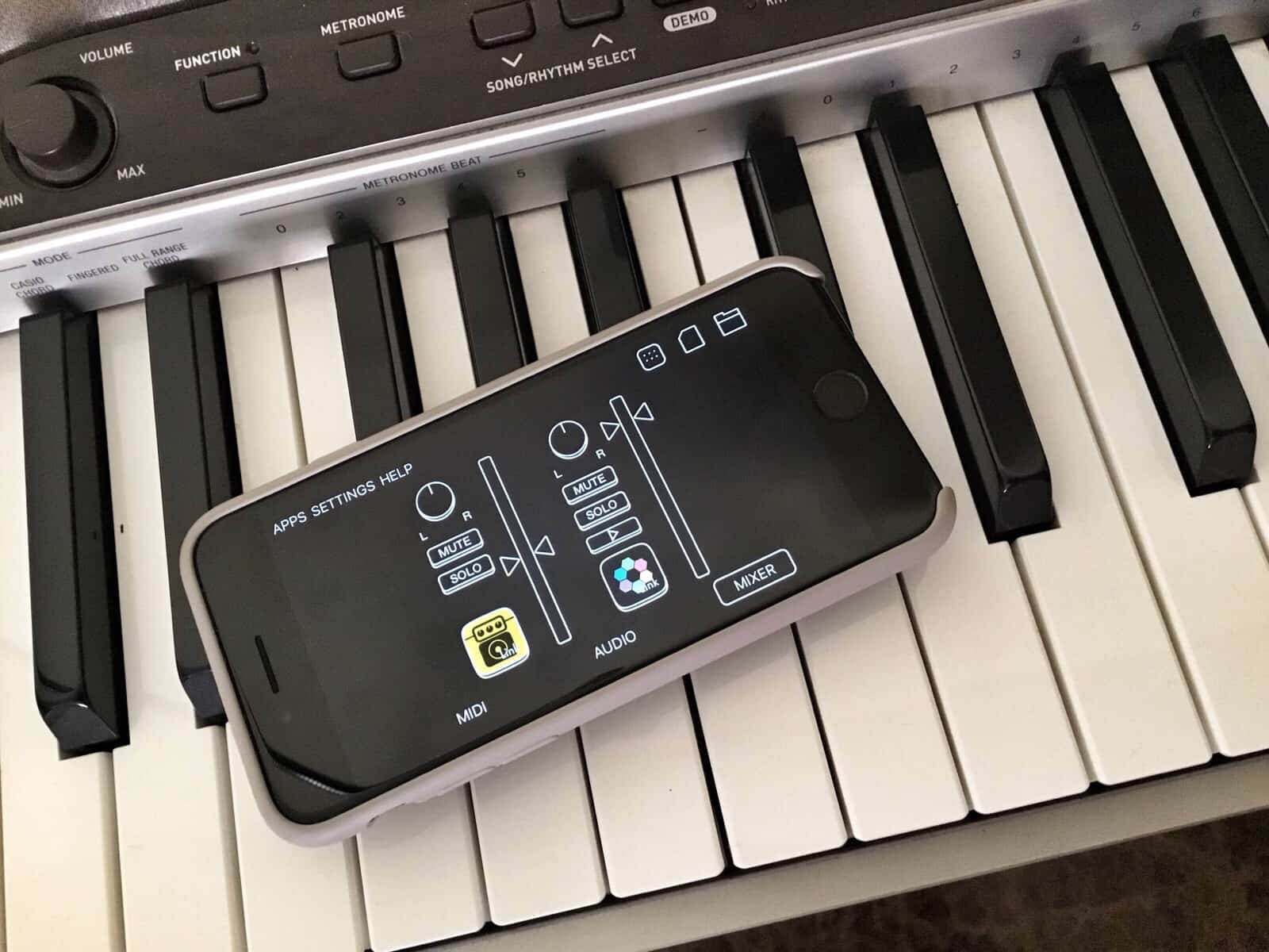 Audiobus mixer on a piano