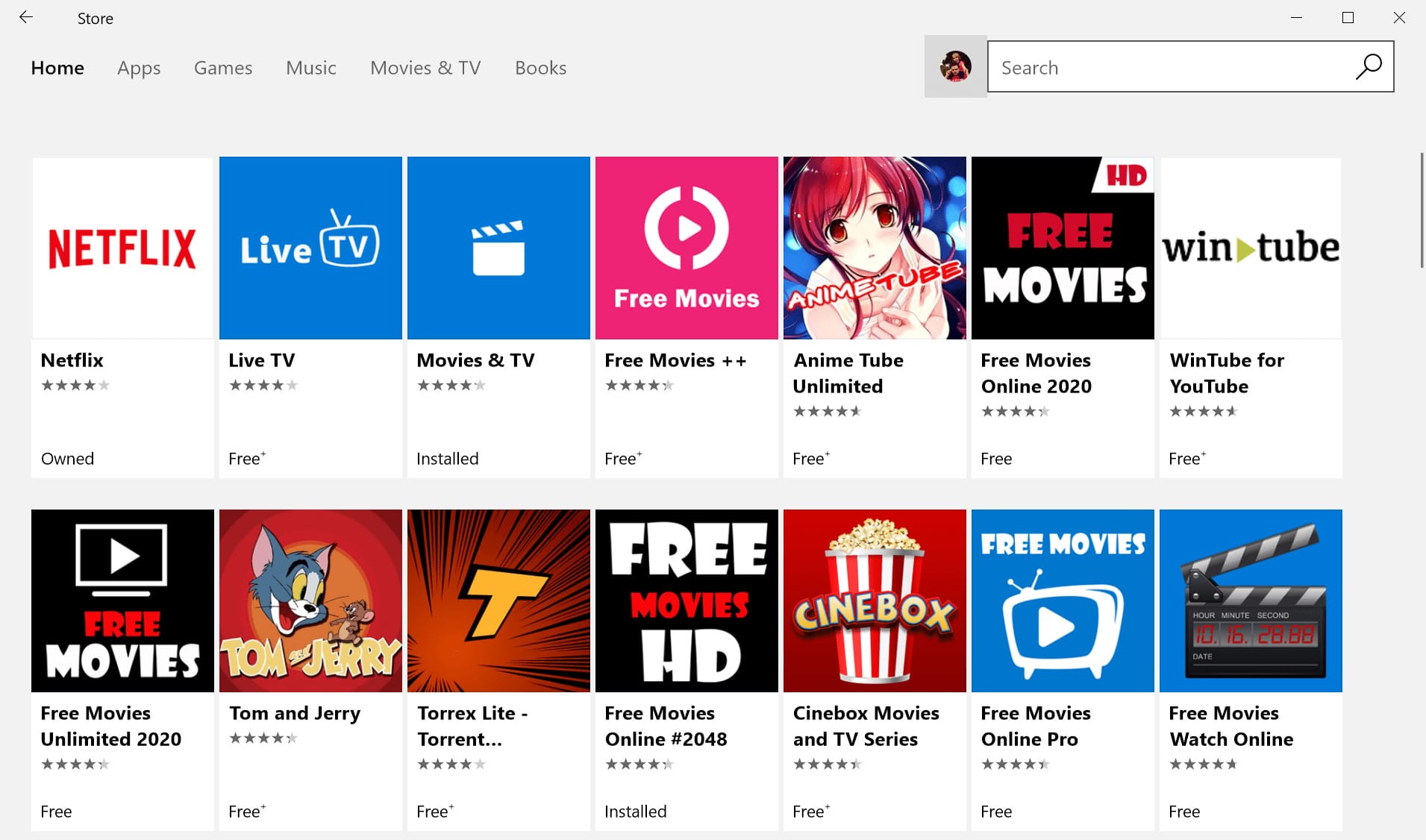 Windows Store movies