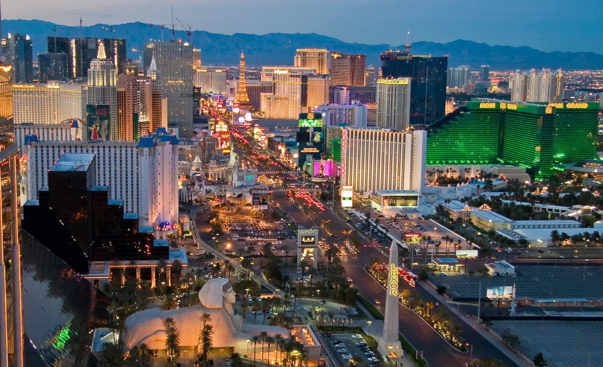 The Las Vegas strip at dusk.