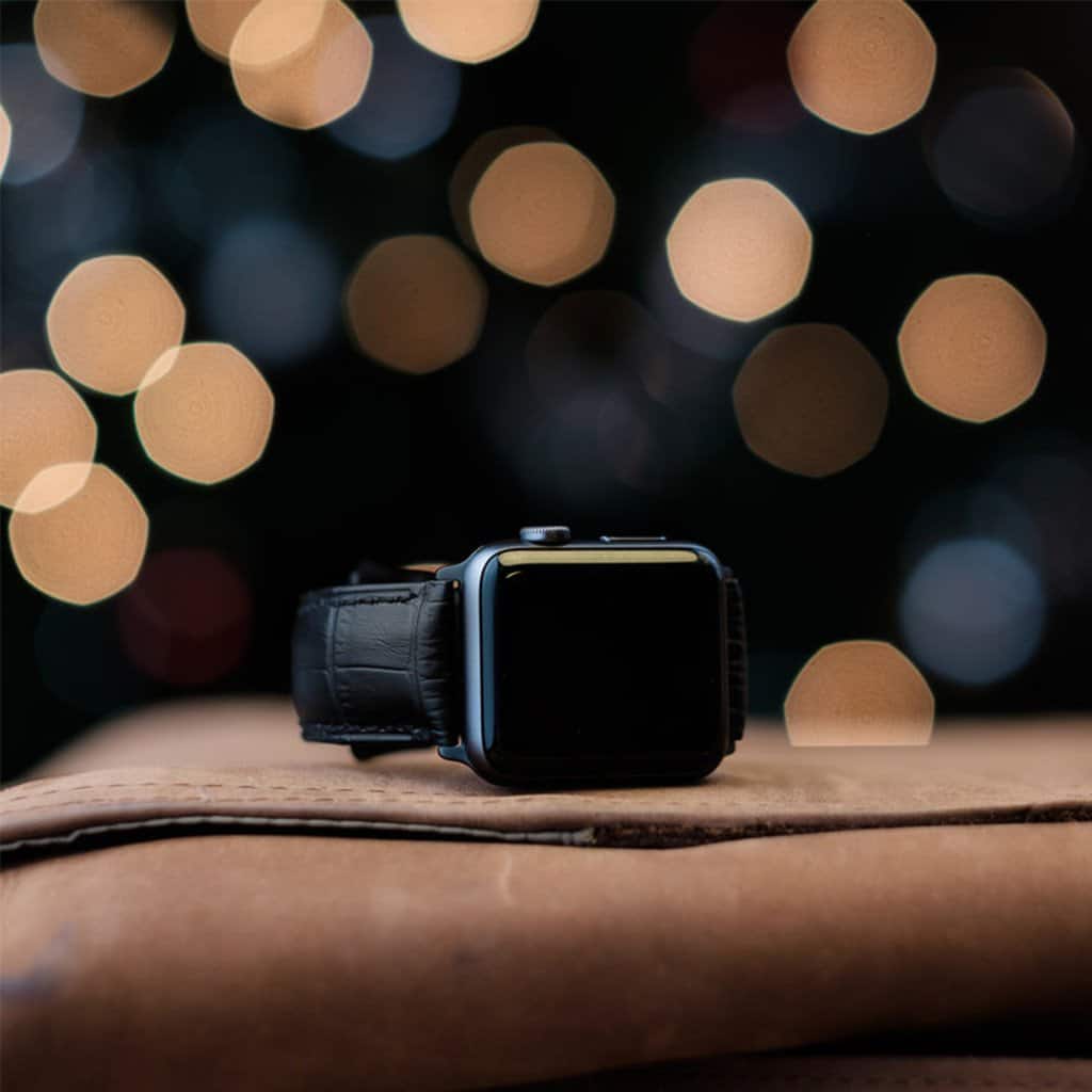 The Strapa Crocodilus leather Apple Watch band gives you that alligator look.