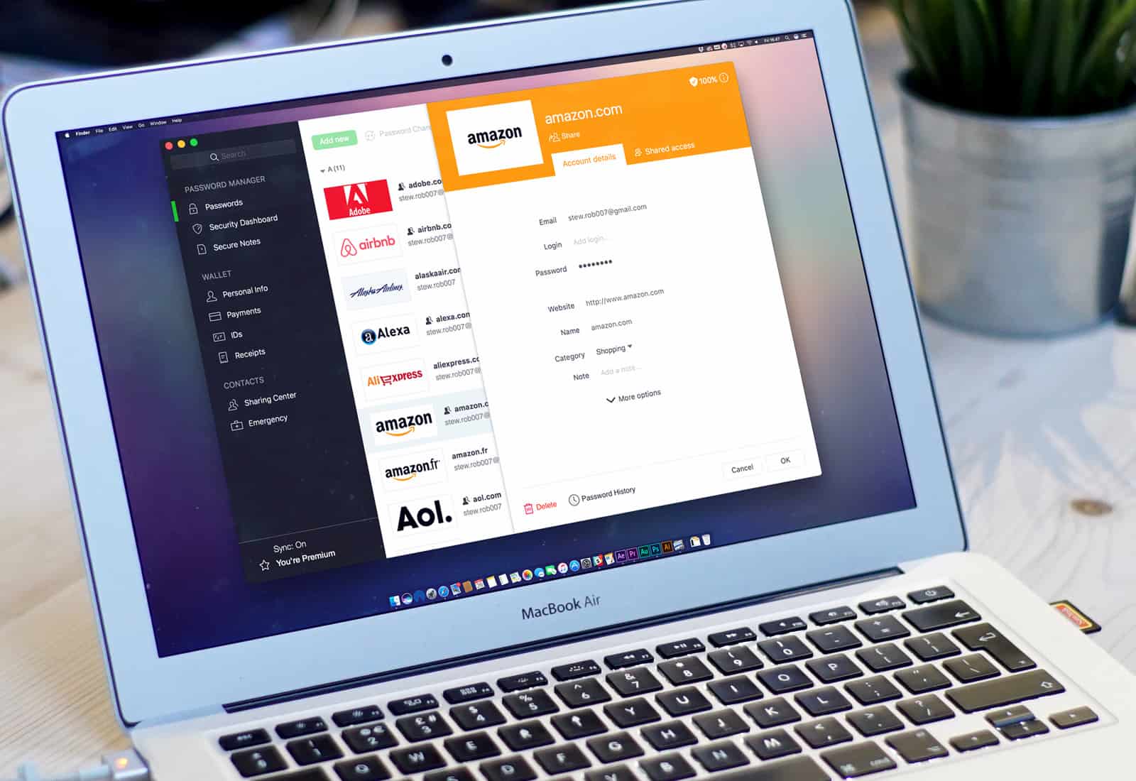 Dashlane's password manager on a MacBook Pro