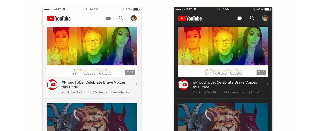 YouTube dark mode iOS