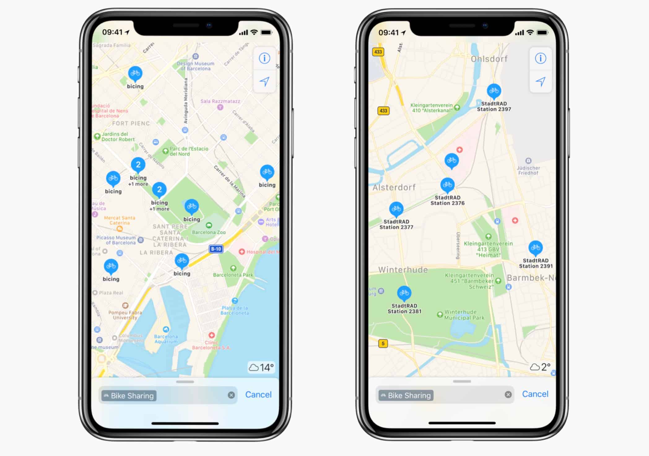 Apple Maps bike sharing