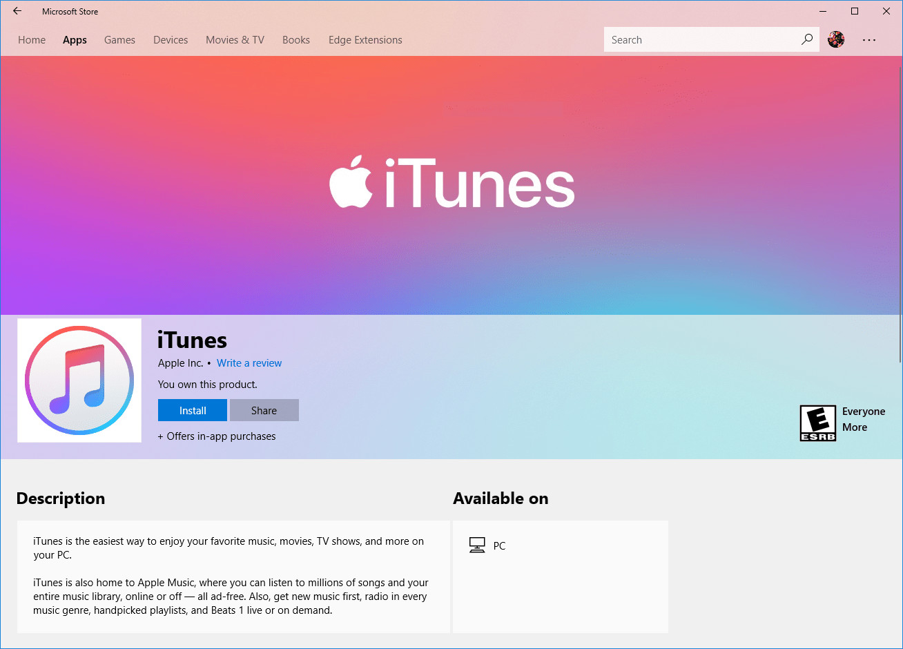 iTunes Microsoft Store