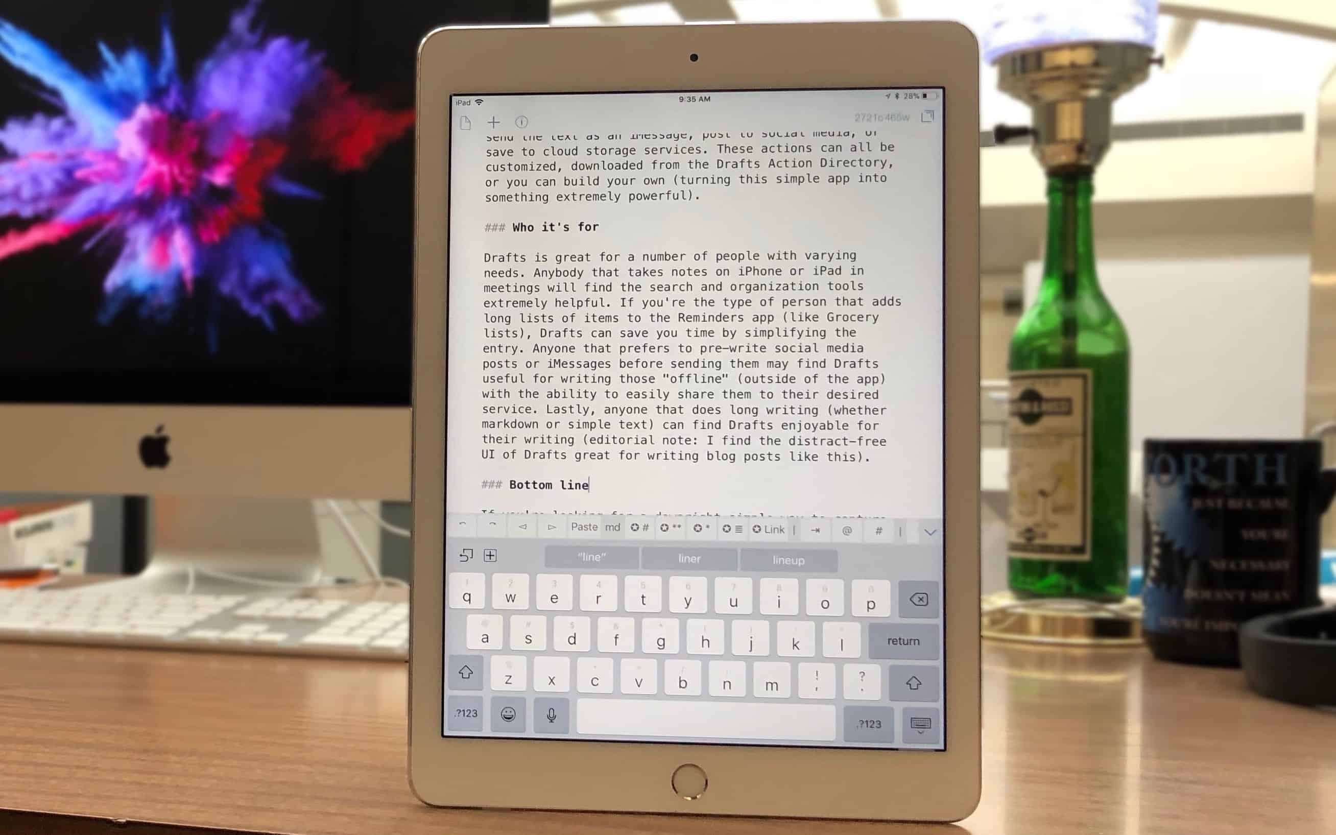 writing in Drafts for iPad
