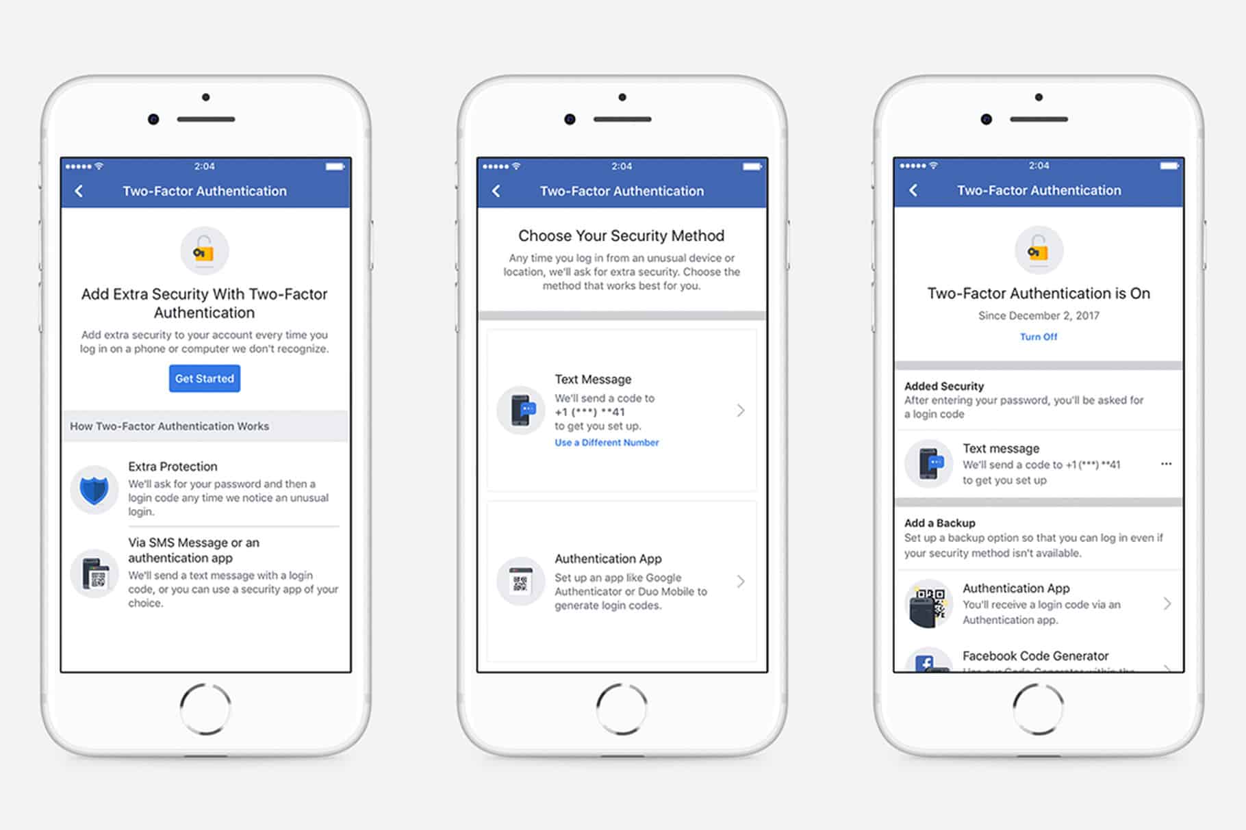 Facebook two-factor authentication