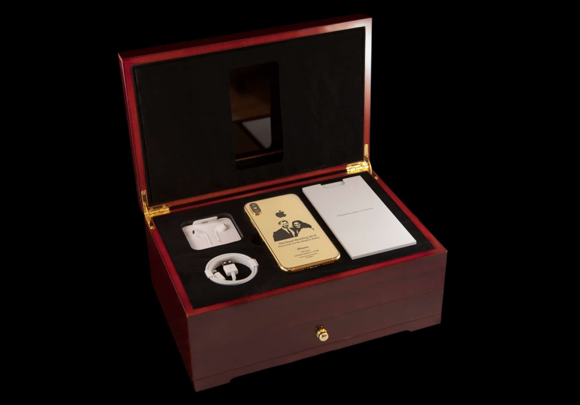 gold iphone X with prince harry on the back