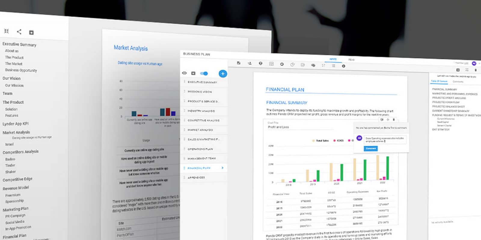 Easily create polished, adaptable business plans with focus on team sharing.