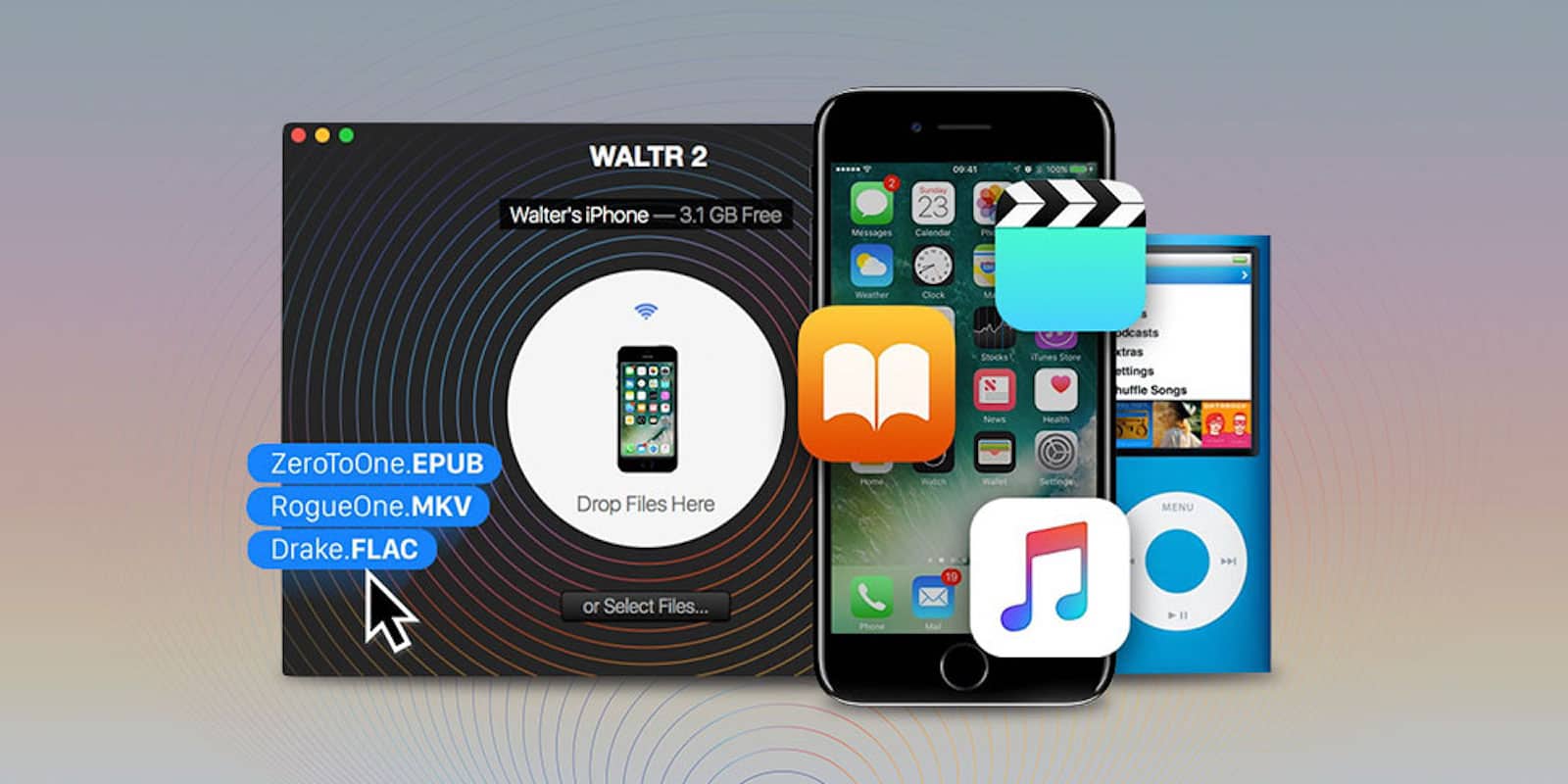 Easily transfer all your media between all your Apple devices without wires, converters, and other headaches.