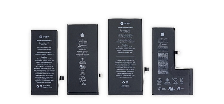 Compare the battery sizes of the iPhone 8, iPhone XR, iPhone 8 Plus, and the iPhone XS.