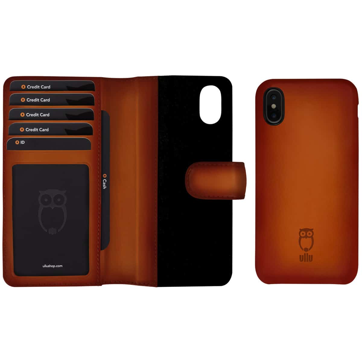 Ullu's Hand-Colored leather Piggyback Case in Tangerine.