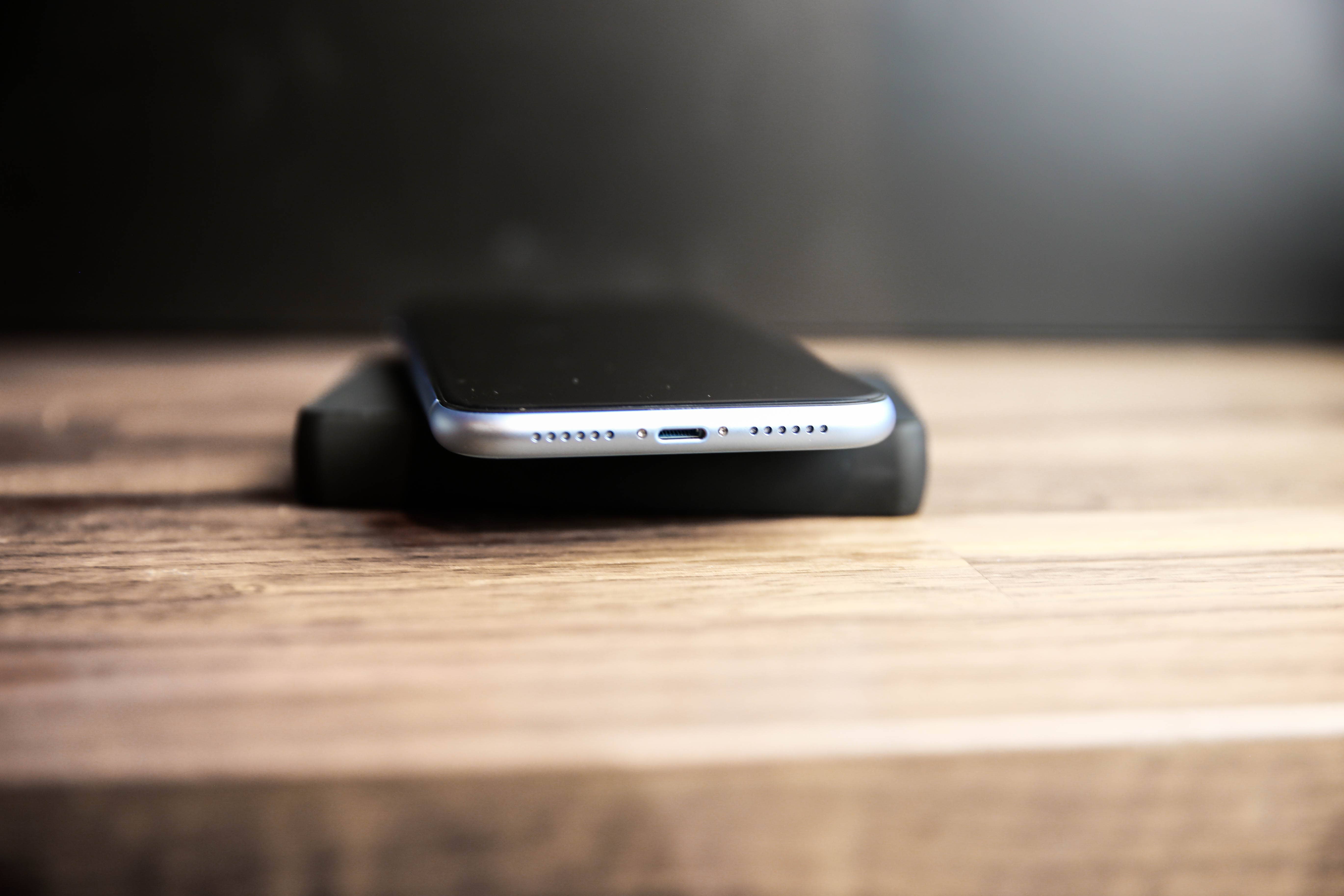 The bottom of the XR: The Lightning port isn't perfectly aligned with the speaker holes, and of course, there's no speaker jack.
