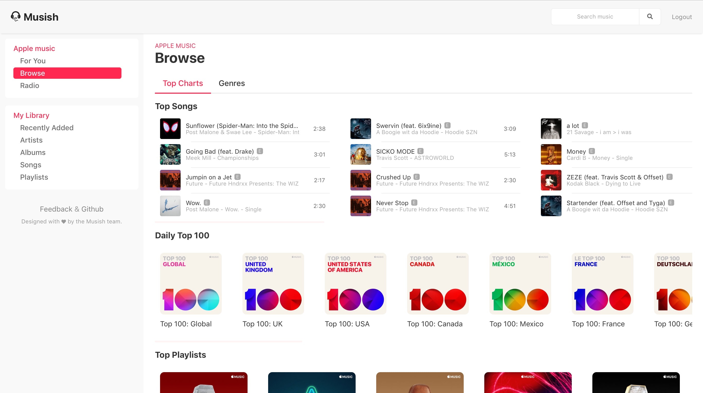 Connect to your Apple Music account through the Musish web portal.