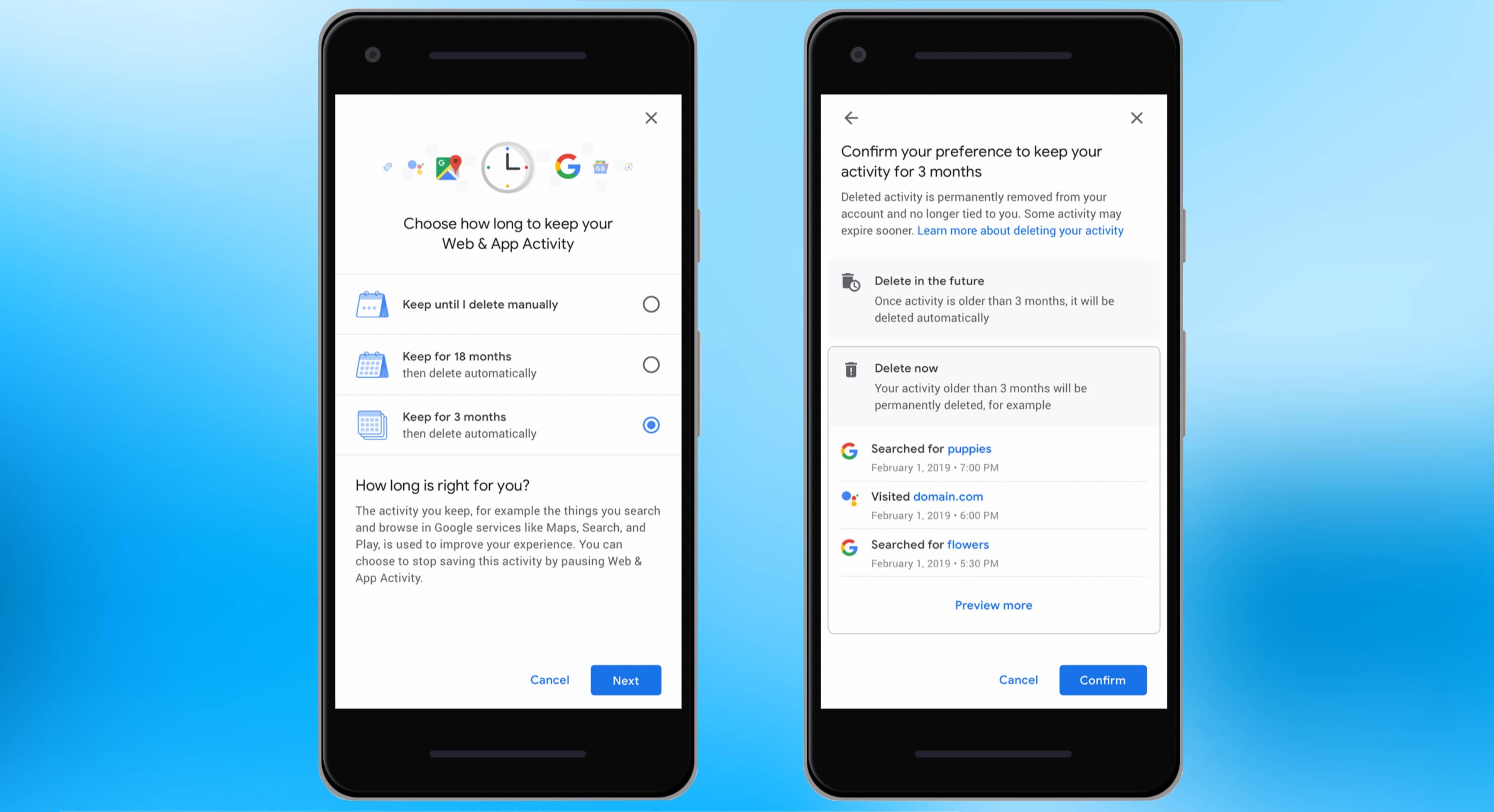 Setting your Google account to automatically delete old information about you will soon be possible.