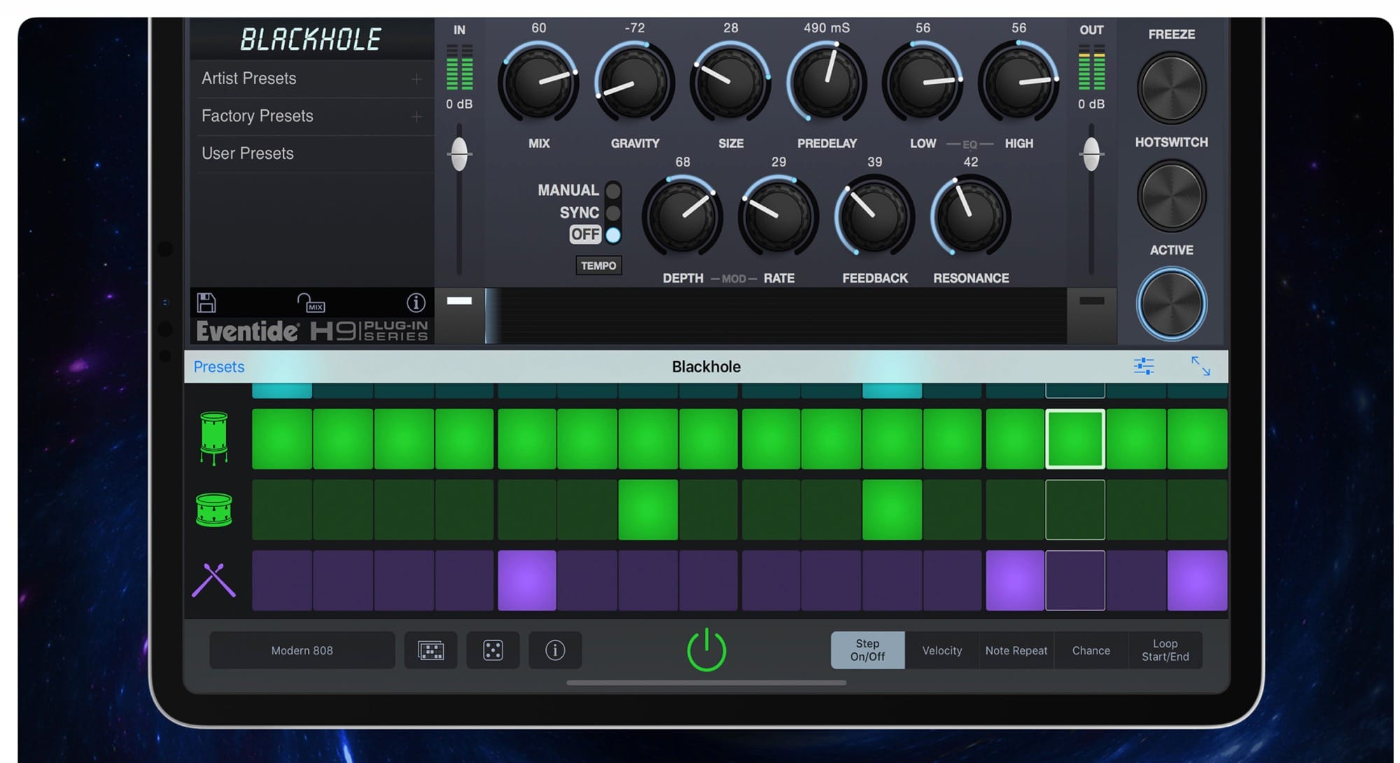 Eventide effects inside GarageBand on iPad.
