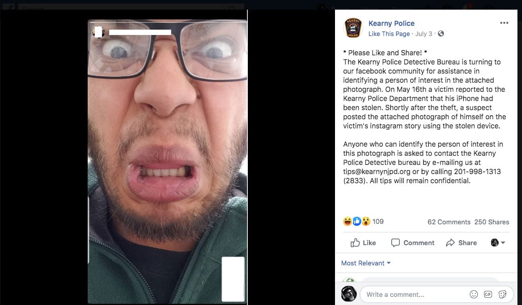 Suspect in a stolen iPhone case posts selfie on victim's Instagram