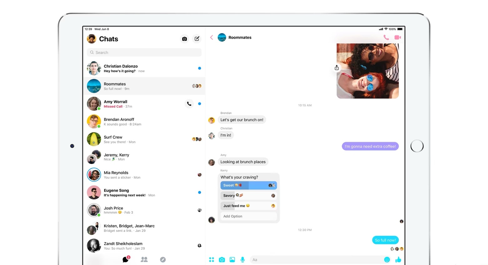 Facebook Messenger on an iPad