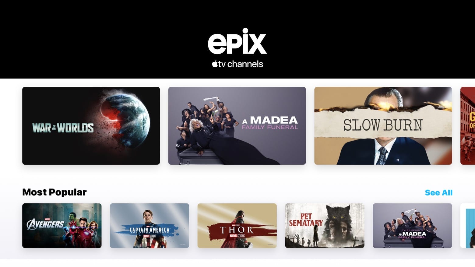 Epix is available through the Apple TV app.