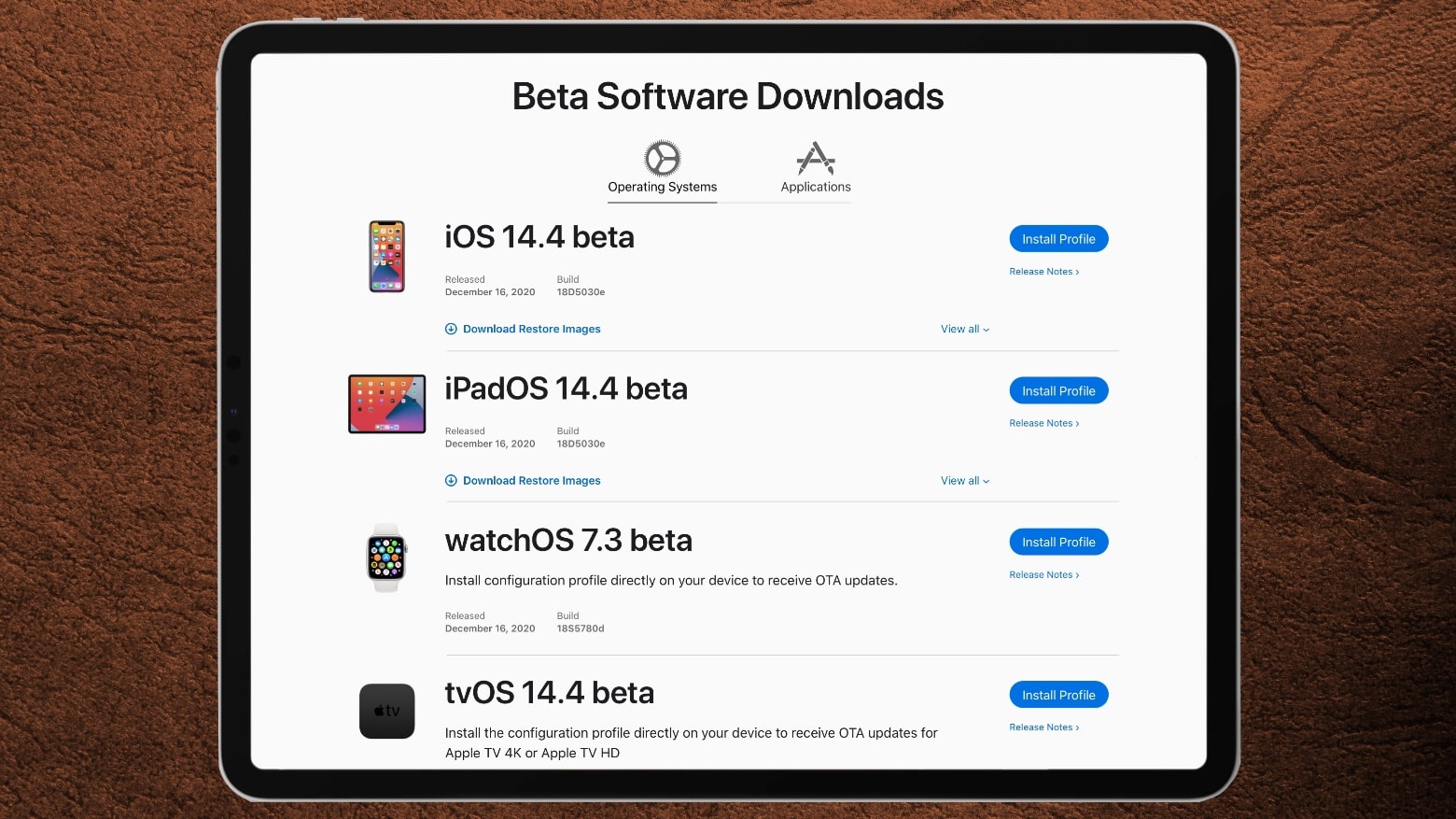 iOS 14.4 beta 1, iPadOS 14.4 beta 1, watchOS 7.3 beta 1 and tvOS 14.4 beta 1