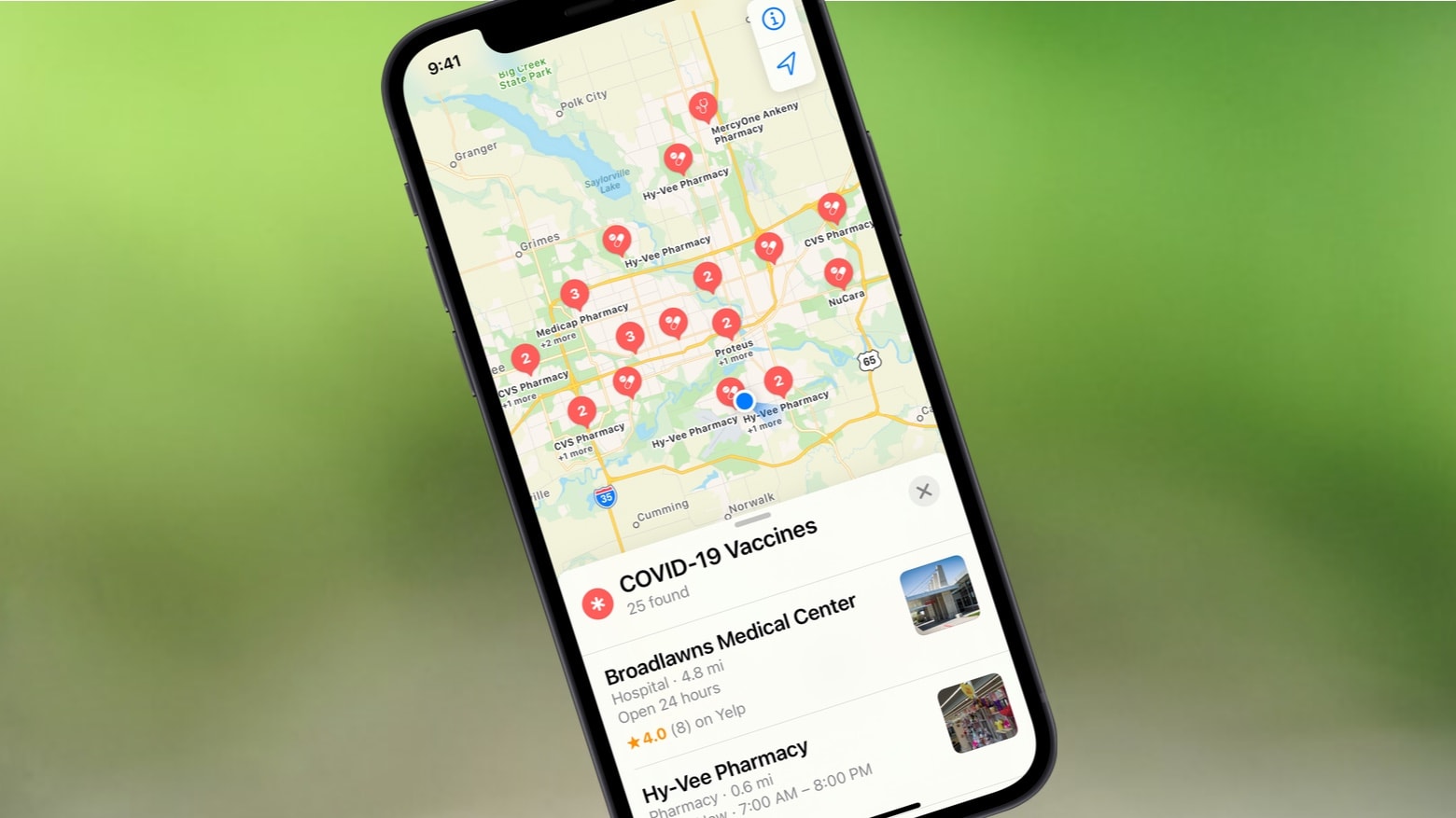 Apple Maps now shows COVID-19 vaccine locations.