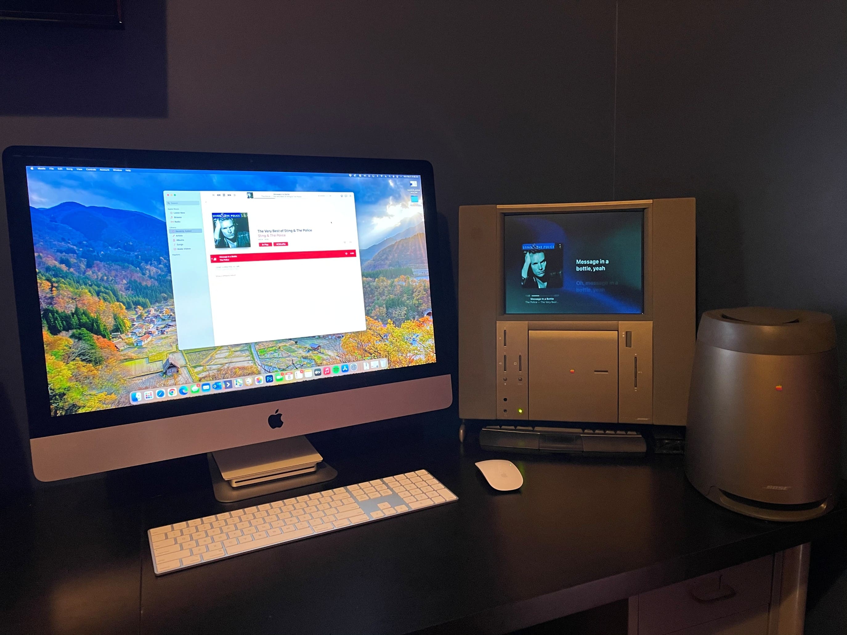 Pictured to the right of a nice modern iMac, the once-glorious flop still gives pretty good sound.