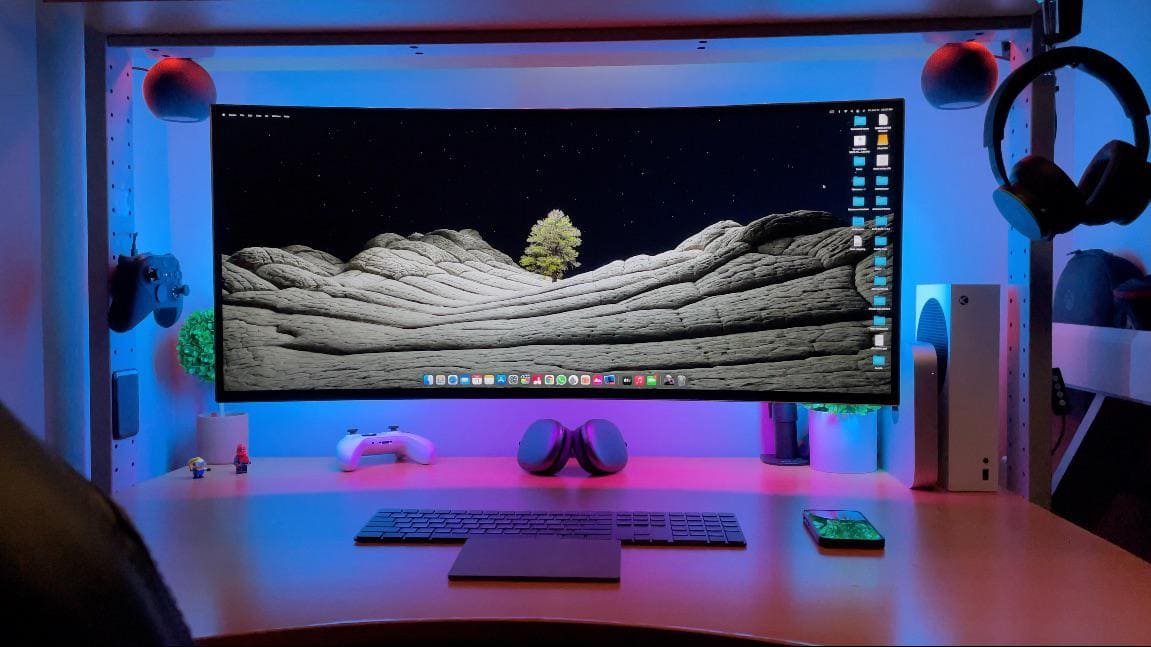 A desk with a metal frame and a bunch or clips and magnets help make a great setup.