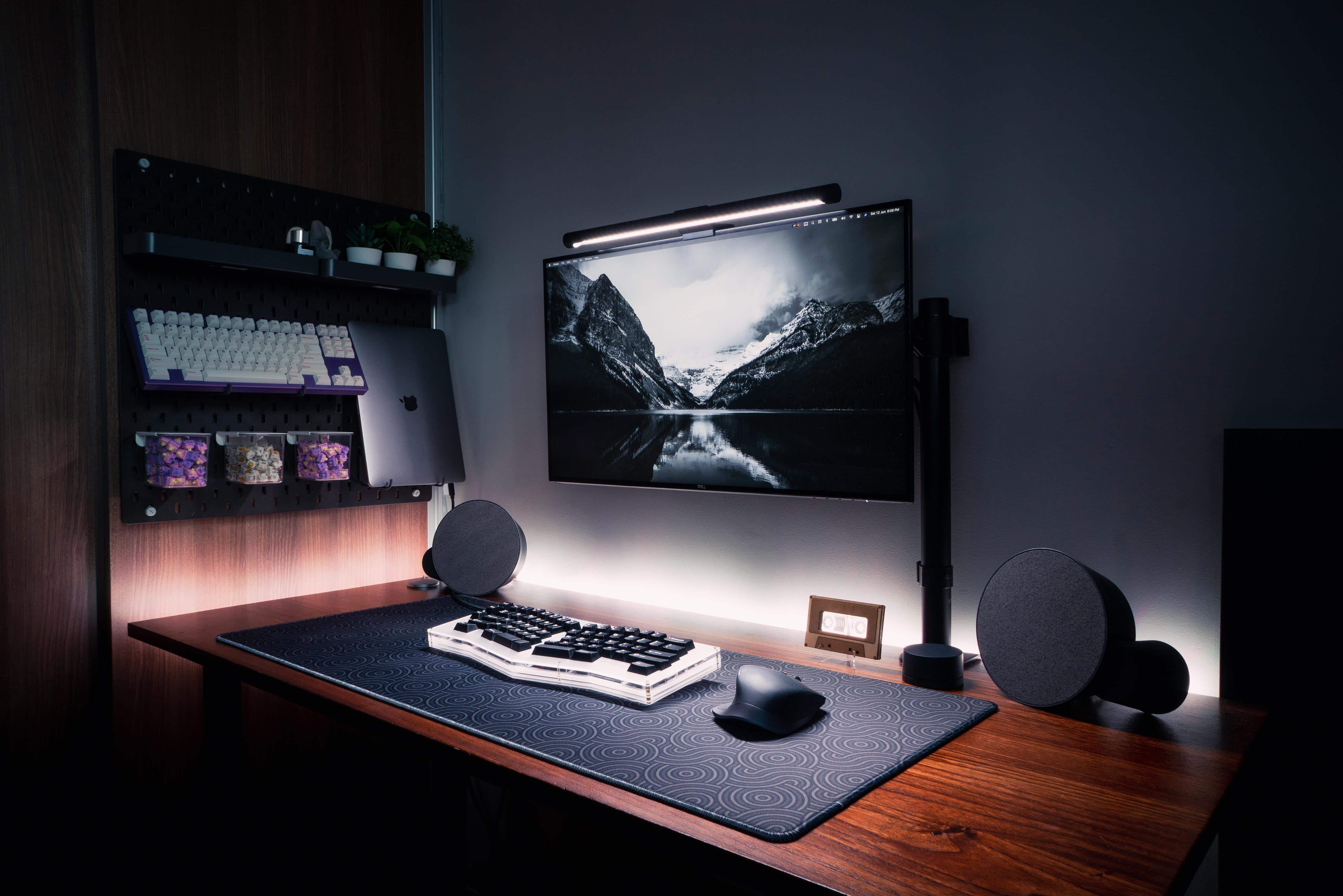 It's amazing what you can do with a pegboard (left) and some inexpensive but effective lighting.