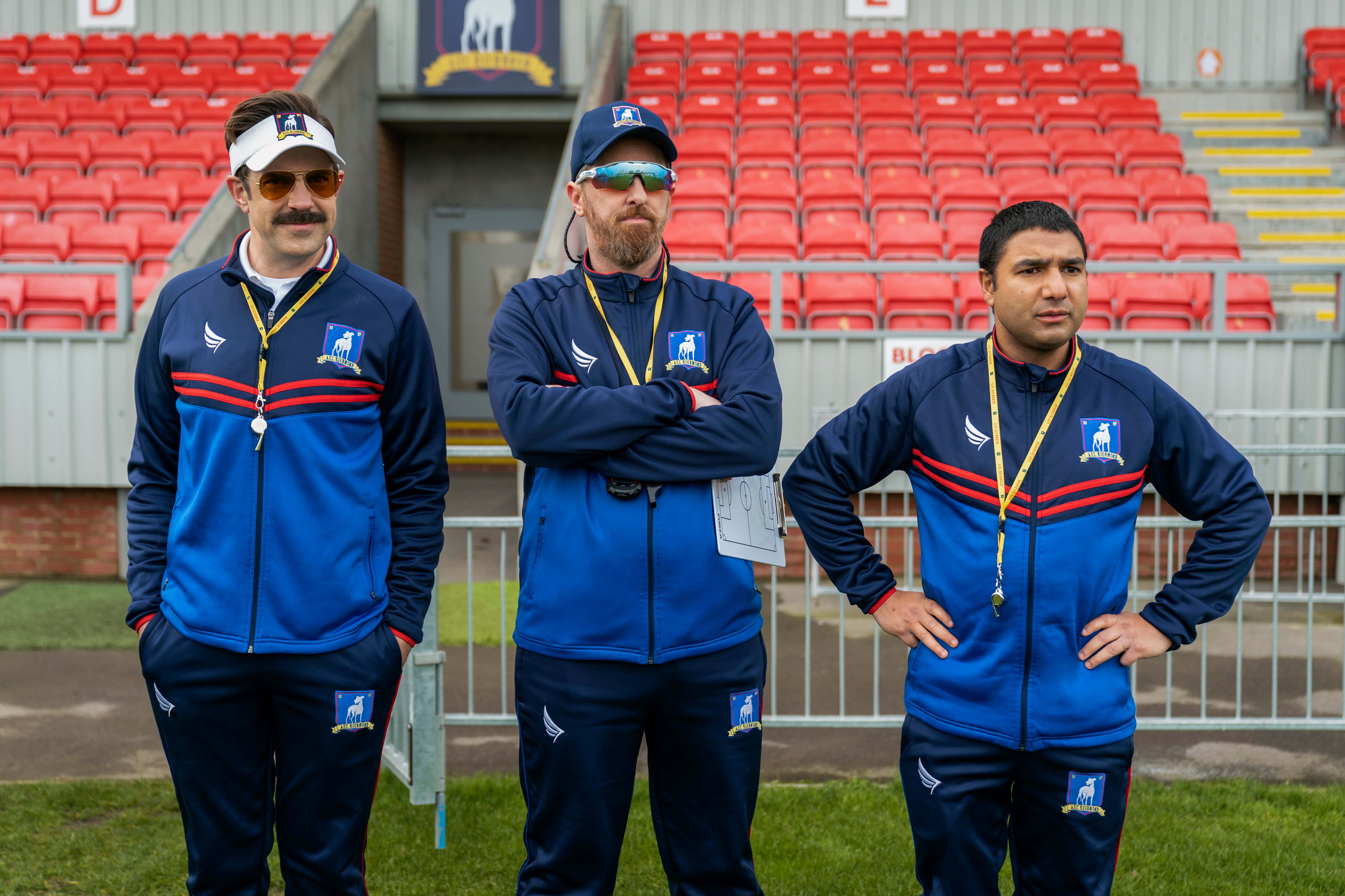 Jason Sudeikis, Brendan Hunt and Nick Mohammed in Ted Lasso