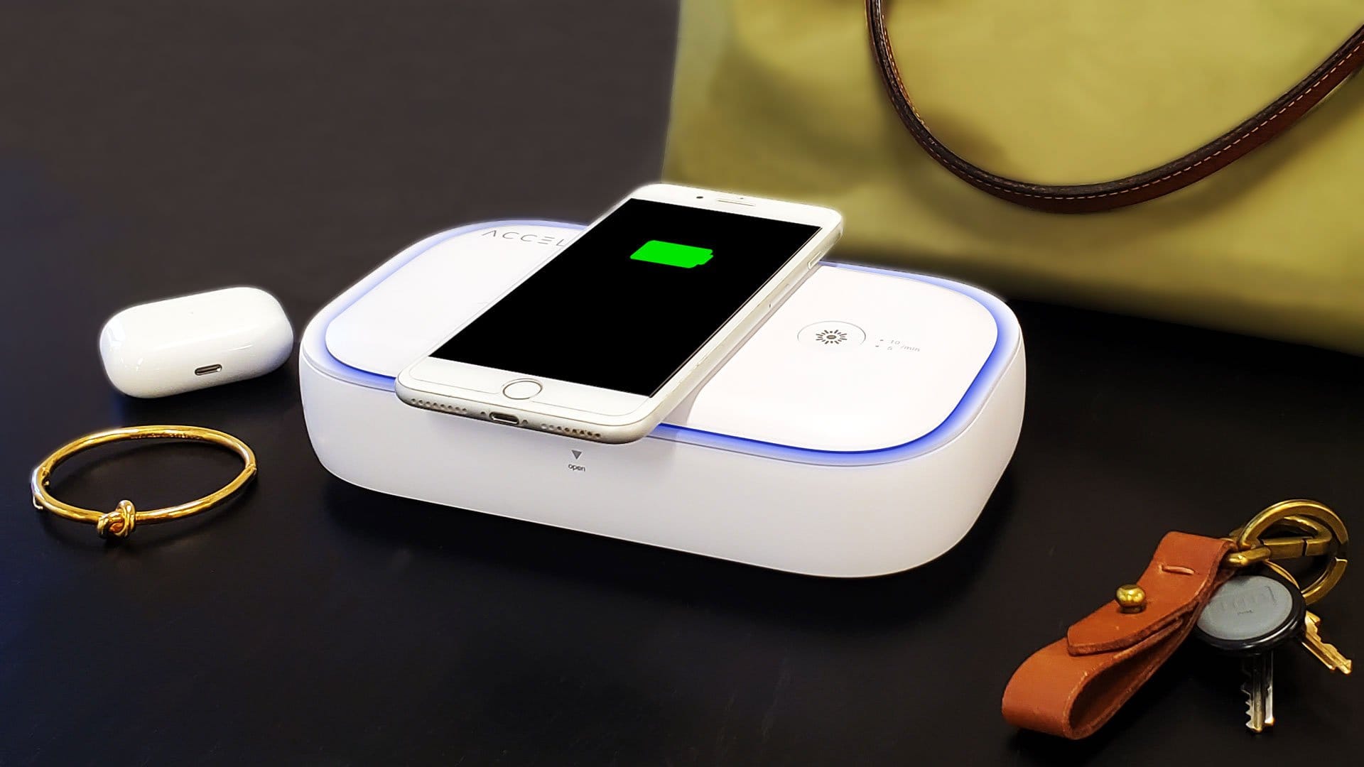 You can rest your gadget on top for a charge or pop it inside from a cleaning.