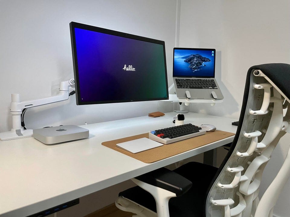 The M1 MacBook Pro is all work and the M1 Mac mini is all play.