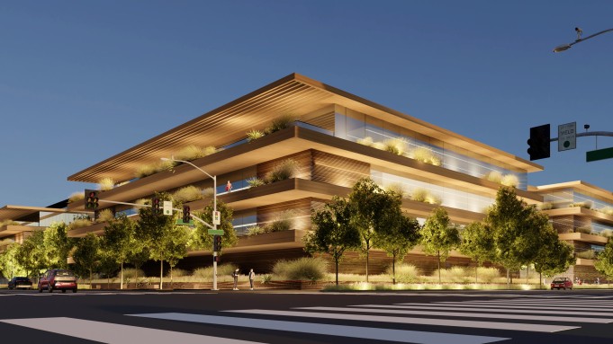 An artist's rendering shows Apple's planned facility on the LA-Culver City border.