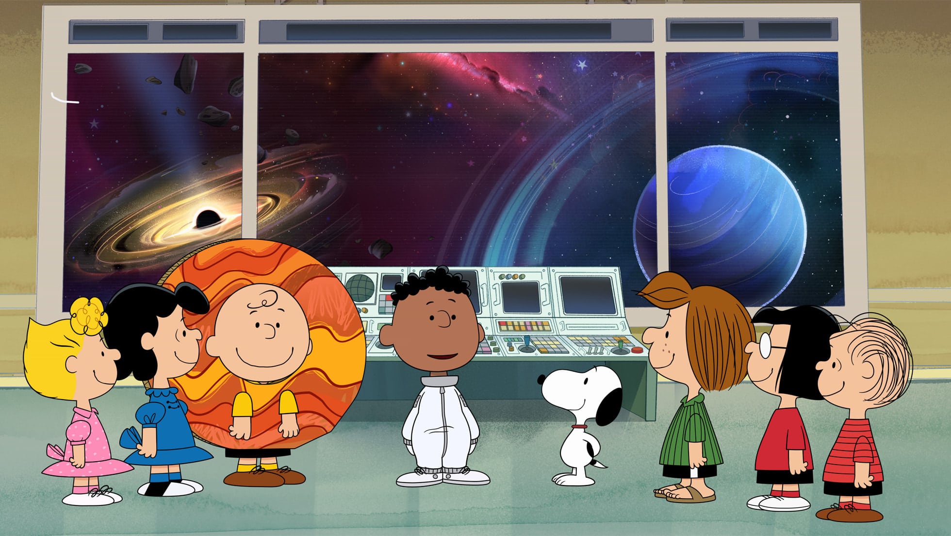 Astronaut Snoopy goes where no beagle has gone before.