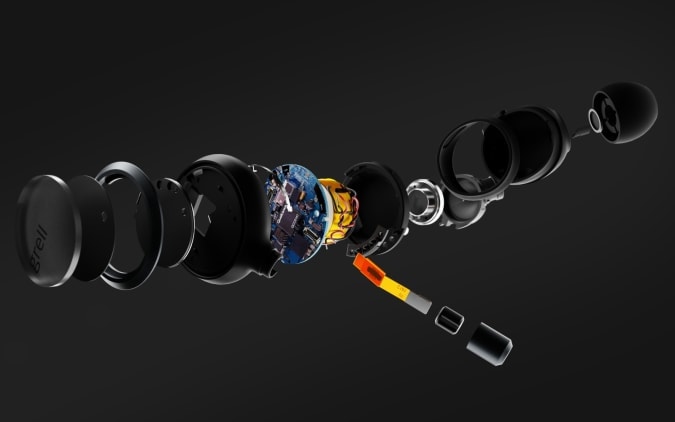 A stylized image of some stylish Grell Audio earbuds.