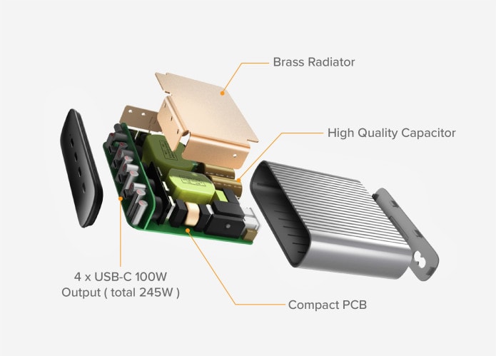 The HyperJuice GaN Charger delivers 245W of power across four USB-C ports.
