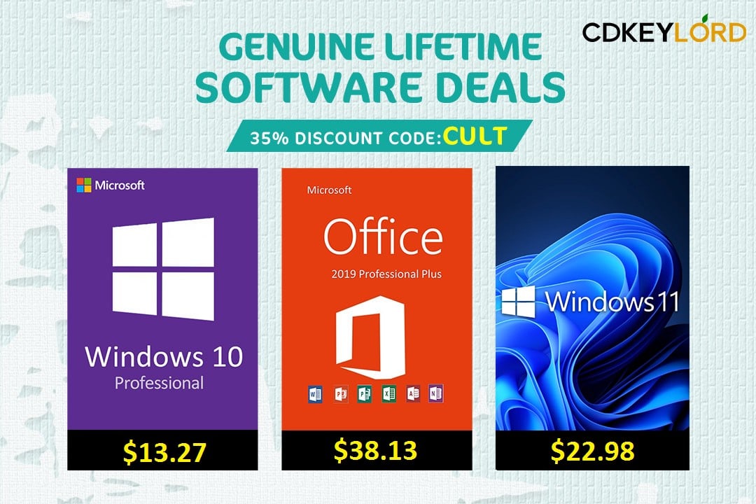 Get 35% off Microsoft Windows and Office software activation keys at CDKeylord.com with code CULT.
