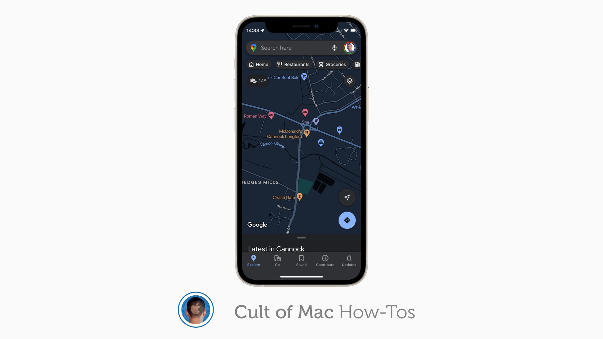Google Maps dark mode on iPhone