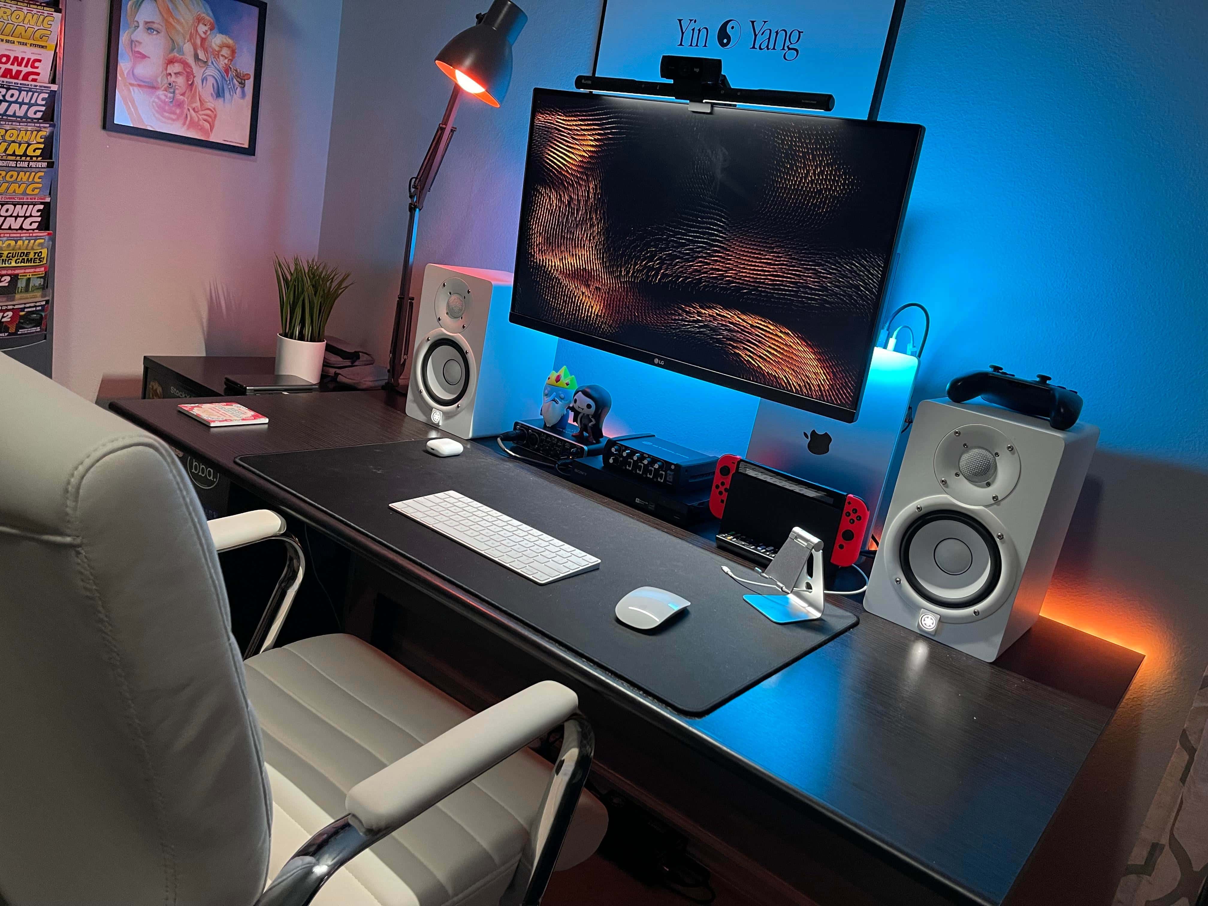 In the after photo, a new LG 4K monitor replaces the Cinema Display.